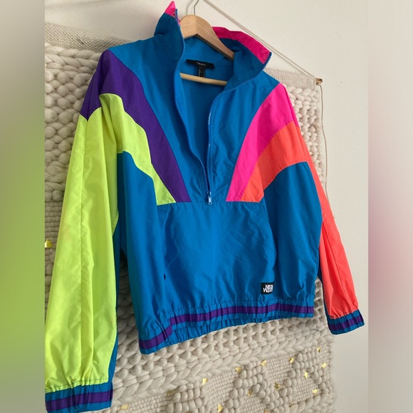 Forever 21 neon windbreaker half zip - Picture 1 of 6